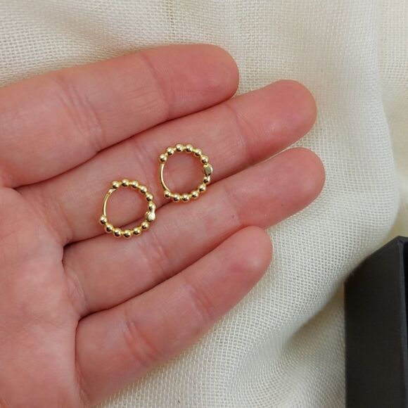 925 Sterling Silver Gold Huggies Earrings - Picture 7 of 8